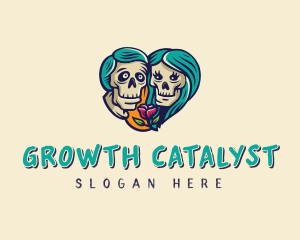 Skeleton Skull Lovers Heart logo design