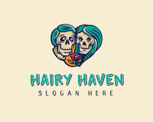 Skeleton Skull Lovers Heart logo design