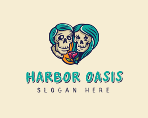 Skeleton Skull Lovers Heart logo design