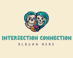 Skeleton Skull Lovers Heart logo design