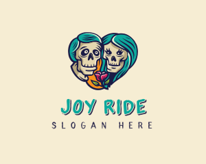 Skeleton Skull Lovers Heart logo design