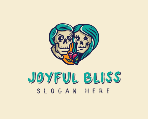 Skeleton Skull Lovers Heart logo design