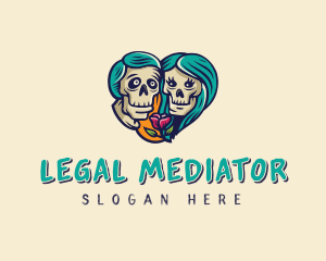 Skeleton Skull Lovers Heart logo design