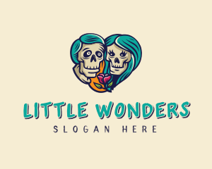 Skeleton Skull Lovers Heart logo design