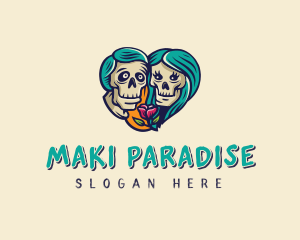 Skeleton Skull Lovers Heart logo design