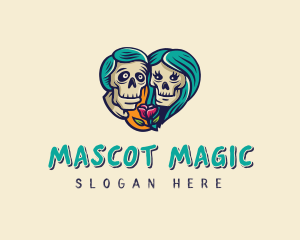 Skeleton Skull Lovers Heart logo design