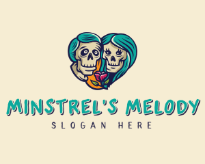 Skeleton Skull Lovers Heart logo design