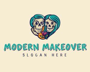 Skeleton Skull Lovers Heart logo design