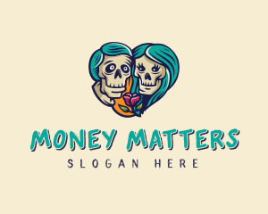 Skeleton Skull Lovers Heart logo design