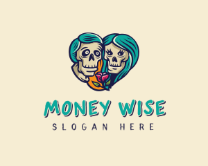 Skeleton Skull Lovers Heart logo design