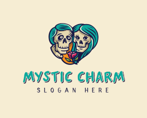 Skeleton Skull Lovers Heart logo design