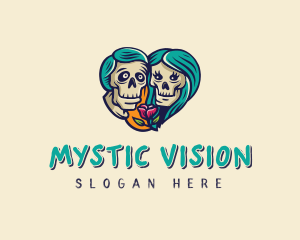 Skeleton Skull Lovers Heart logo design