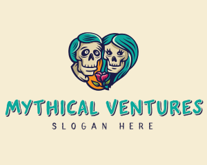 Skeleton Skull Lovers Heart logo design