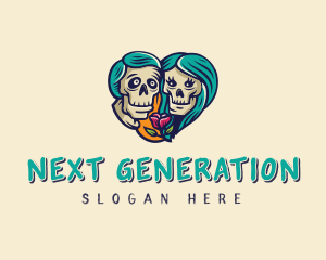 Skeleton Skull Lovers Heart logo design