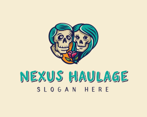 Skeleton Skull Lovers Heart logo design