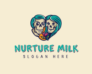 Skeleton Skull Lovers Heart logo design