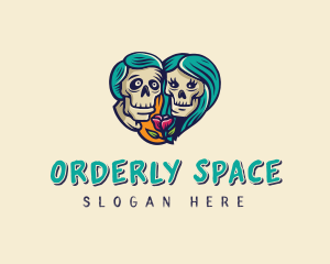 Skeleton Skull Lovers Heart logo design