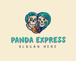 Skeleton Skull Lovers Heart logo design