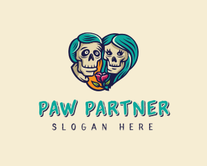 Skeleton Skull Lovers Heart logo design