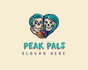 Skeleton Skull Lovers Heart logo design