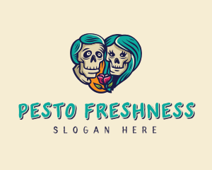 Skeleton Skull Lovers Heart logo design