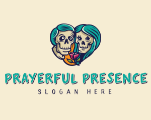 Skeleton Skull Lovers Heart logo design