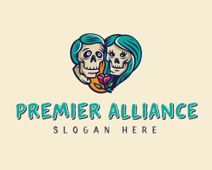 Skeleton Skull Lovers Heart logo design