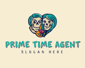 Skeleton Skull Lovers Heart logo design