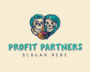 Skeleton Skull Lovers Heart logo design