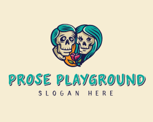 Skeleton Skull Lovers Heart logo design