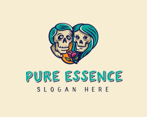 Skeleton Skull Lovers Heart logo design