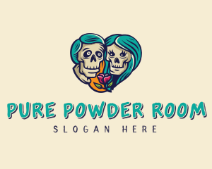 Skeleton Skull Lovers Heart logo design