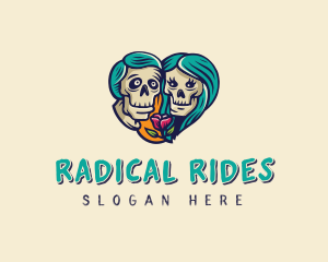 Skeleton Skull Lovers Heart logo design