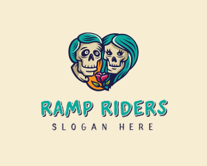 Skeleton Skull Lovers Heart logo design