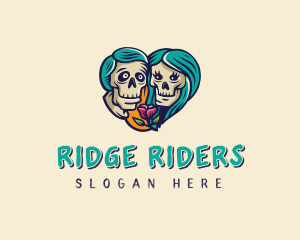 Skeleton Skull Lovers Heart logo design