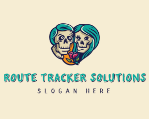 Skeleton Skull Lovers Heart logo design