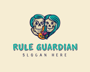 Skeleton Skull Lovers Heart logo design