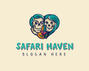 Skeleton Skull Lovers Heart logo design