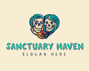 Skeleton Skull Lovers Heart logo design