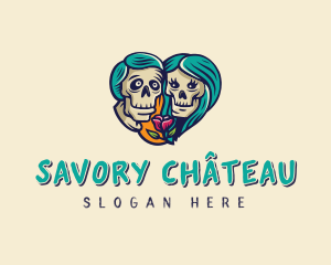 Skeleton Skull Lovers Heart logo design