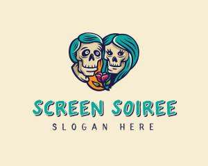 Skeleton Skull Lovers Heart logo design