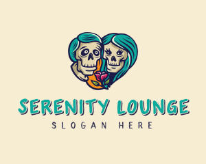 Skeleton Skull Lovers Heart logo design