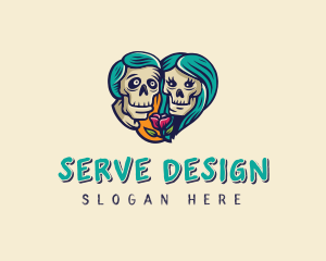 Skeleton Skull Lovers Heart logo design