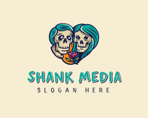 Skeleton Skull Lovers Heart logo design