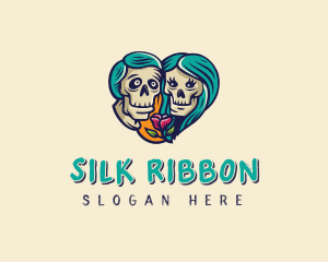 Skeleton Skull Lovers Heart logo design