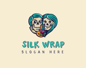 Skeleton Skull Lovers Heart logo design