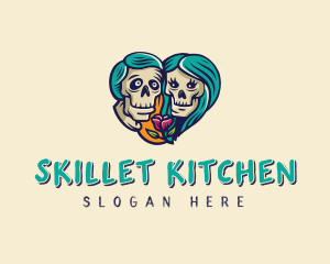 Skeleton Skull Lovers Heart logo design