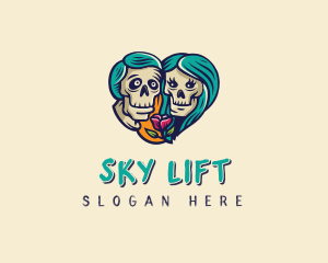 Skeleton Skull Lovers Heart logo design