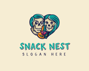 Skeleton Skull Lovers Heart logo design