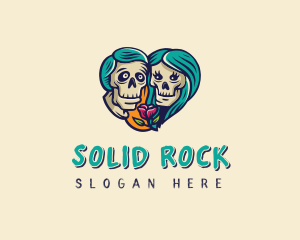 Skeleton Skull Lovers Heart logo design